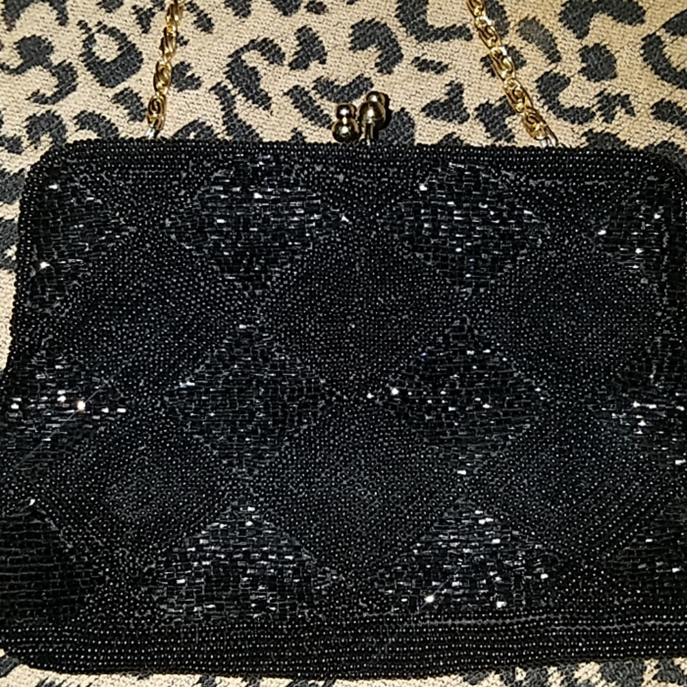 Vintage black beaded clutch